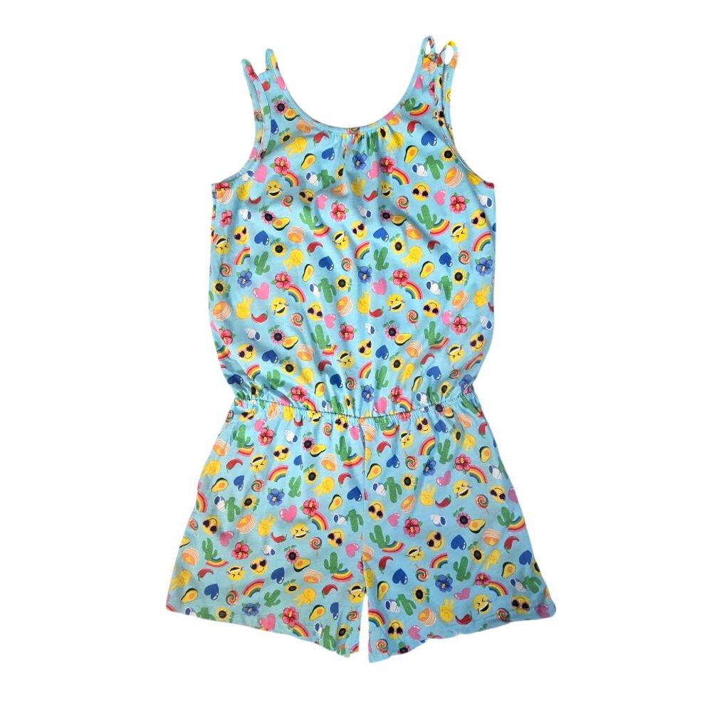 The Childrens Place Romper Kids XXL 16 Blue Emoji Rainbow‎ Cactus Kidcore Summer